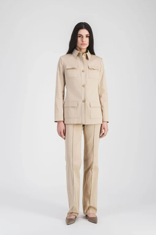 Veste chemise en satin de coton beige