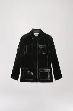 Veste Chemise Saharienne en Velours de Soie Éléphant