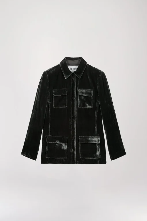 Veste Chemise Saharienne en Velours de Soie Éléphant