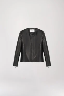 Veste courte en cuir noir