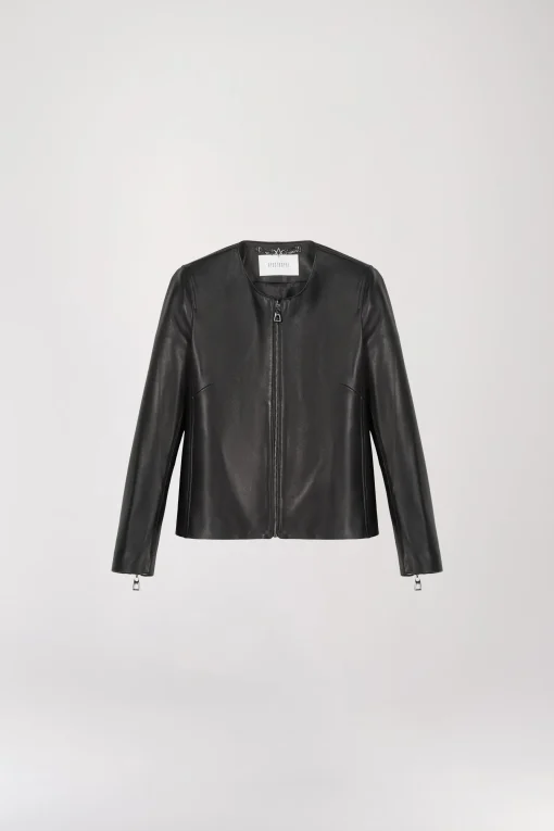 Veste courte en cuir noir
