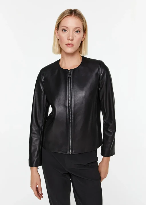Veste courte en cuir noir