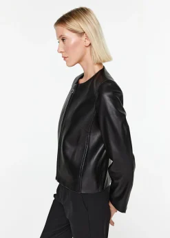 Veste courte en cuir noir