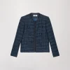 Veste courte en tweed bleu denim