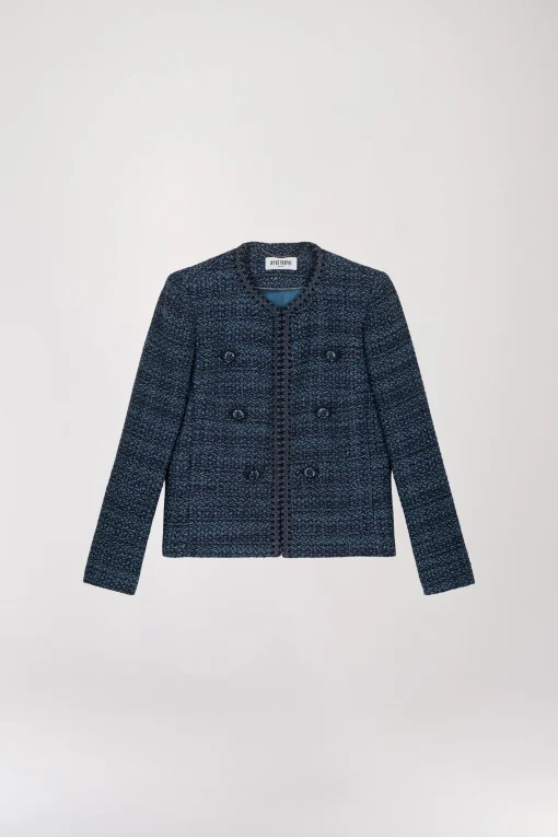 Veste courte en tweed bleu denim