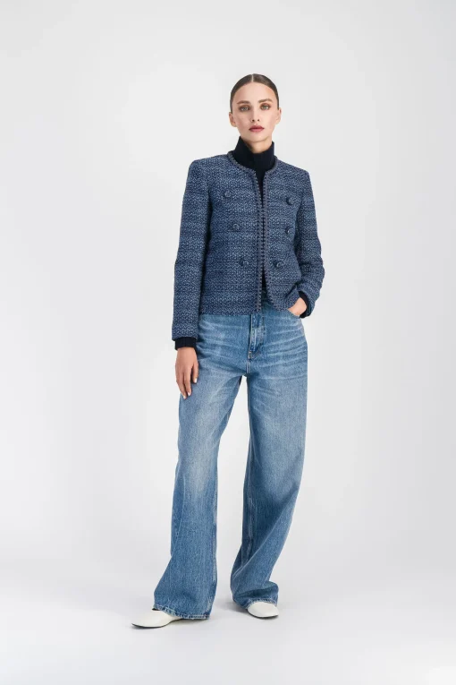 Veste courte en tweed bleu denim