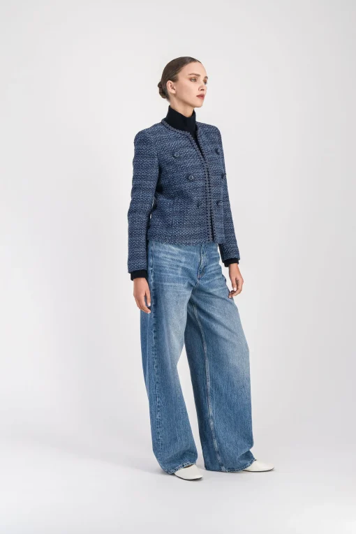 Veste courte en tweed bleu denim