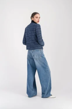 Veste courte en tweed bleu denim