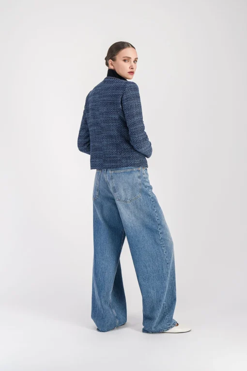 Veste courte en tweed bleu denim
