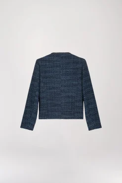 Veste courte en tweed bleu denim