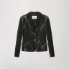 Veste courte en velours vert gris