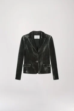 Veste courte en velours vert gris