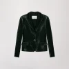 Veste courte en velours vert foncé