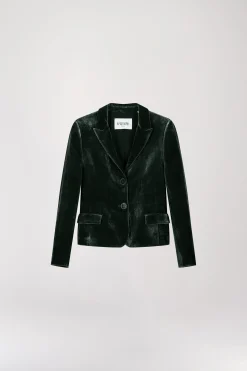 Veste courte en velours vert foncé