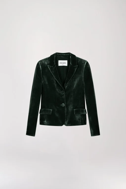 Veste courte en velours vert foncé