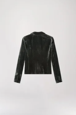 Veste courte en velours vert gris