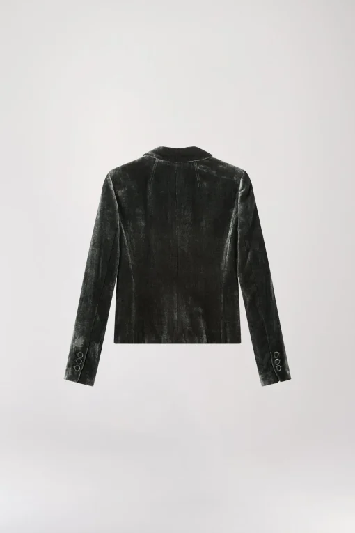 Veste courte en velours vert gris