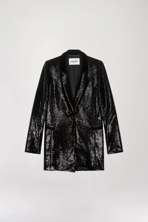 Veste de tailleur à sequins noirs