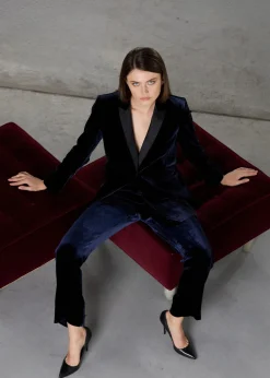 veste de tailleur en velours marine
