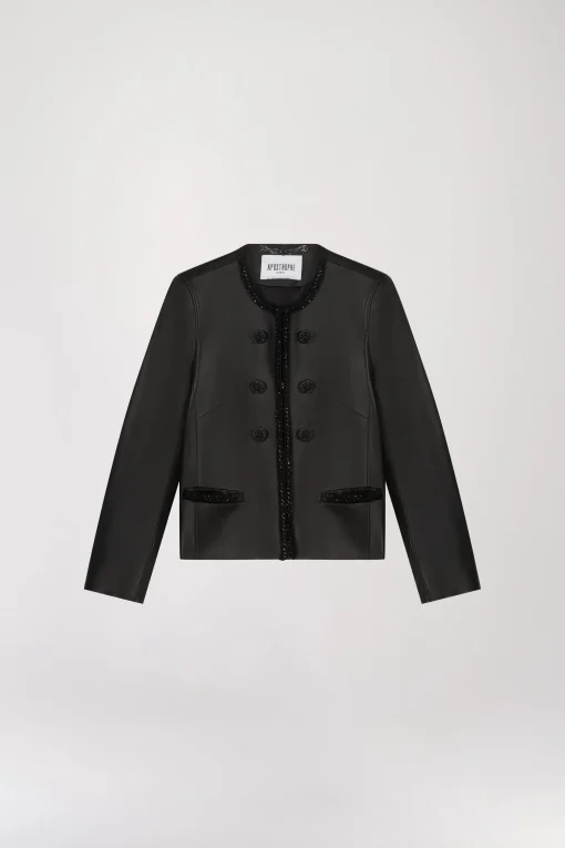 Veste en cuir tressé noir