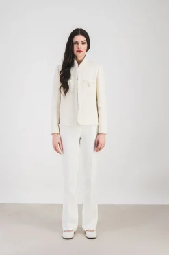 Veste en tweed blanc col officier