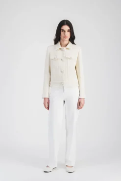 Veste en tweed blanc col chemise