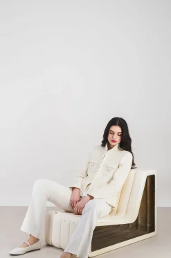 Veste en tweed blanc col officier