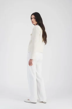 Veste en tweed blanc col chemise