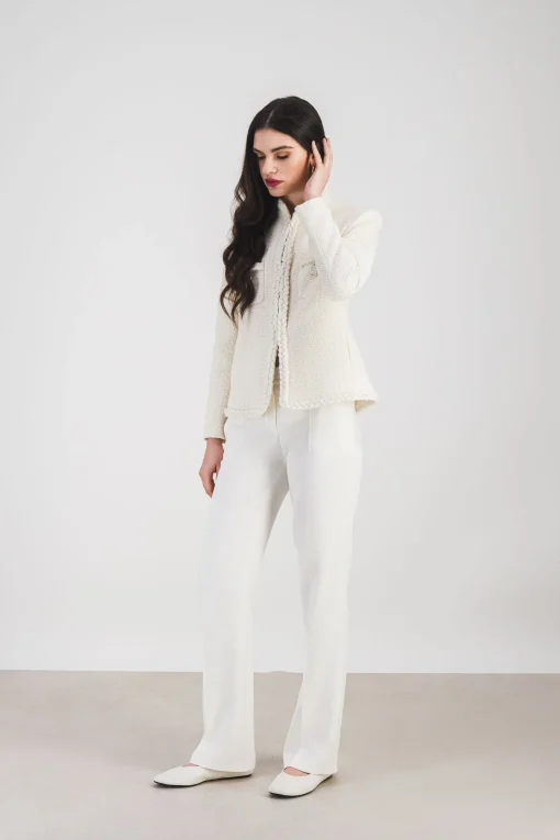 Veste en tweed blanc col officier