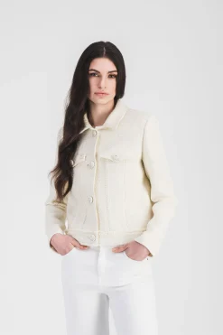 Veste en tweed blanc col chemise