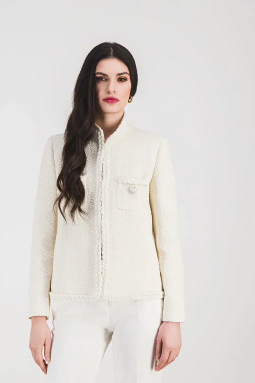 Veste en tweed blanc col officier