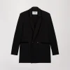 Veste longue croisée en laine noir