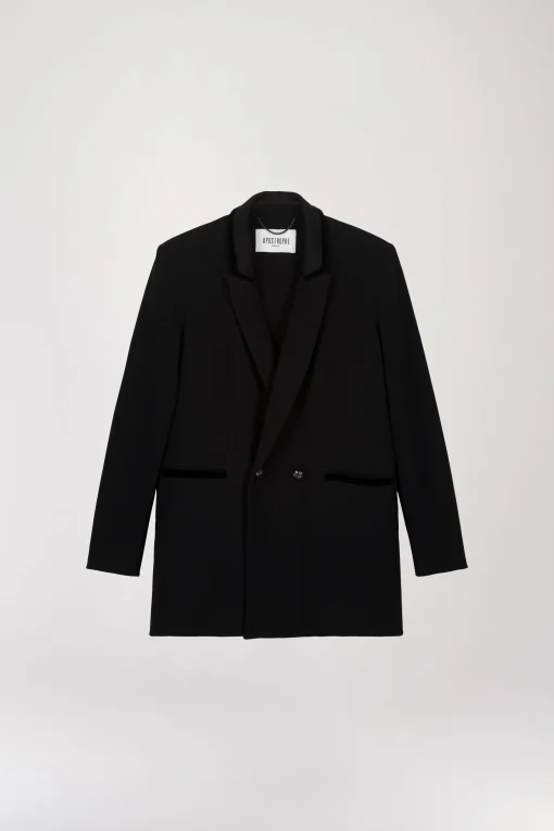 Veste longue croisée en laine noir