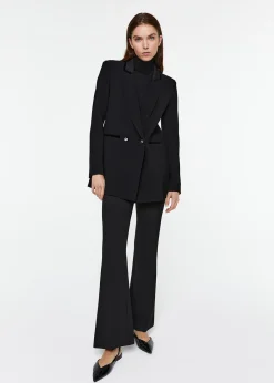 Veste longue croisée en laine noir