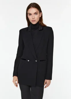 Veste longue croisée en laine noir