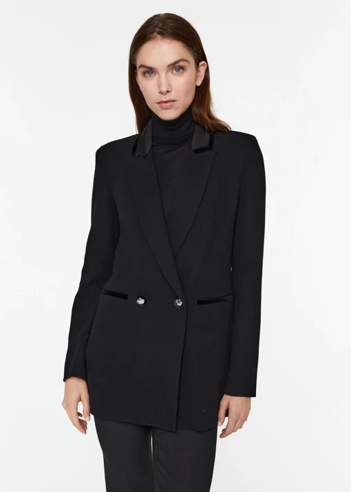 Veste longue croisée en laine noir