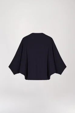 Veste poncho courte manches chauves-souris marine