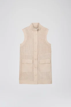 Veste sans manche en daim perforé beige clair