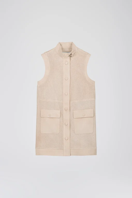 Veste sans manche en daim perforé beige clair