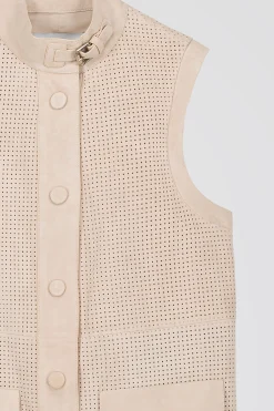 Veste sans manche en daim perforé beige clair