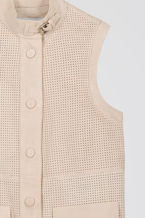 Veste sans manche en daim perforé beige clair