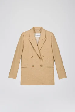Veste taileur croisée 4 boutons en beige