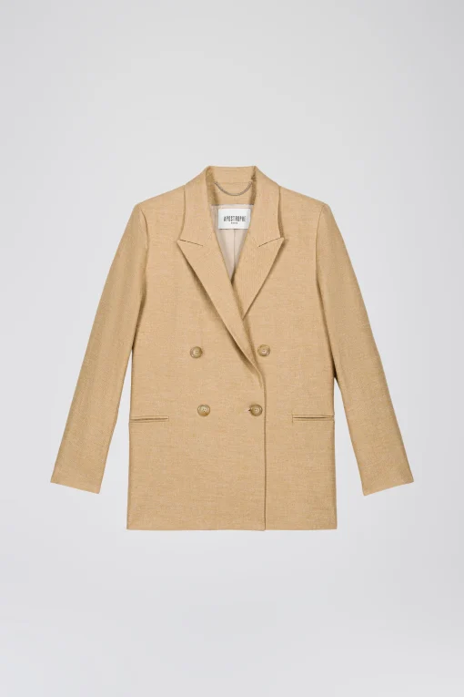 Veste taileur croisée 4 boutons en beige