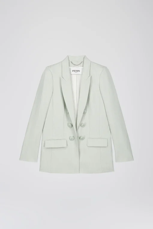 Veste taileur croisée 6 boutons en vert d'eau