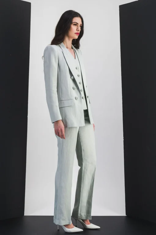 Veste taileur croisée 6 boutons en vert d'eau