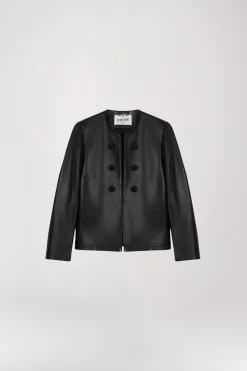 Veste tailleur à frange en cuir noir