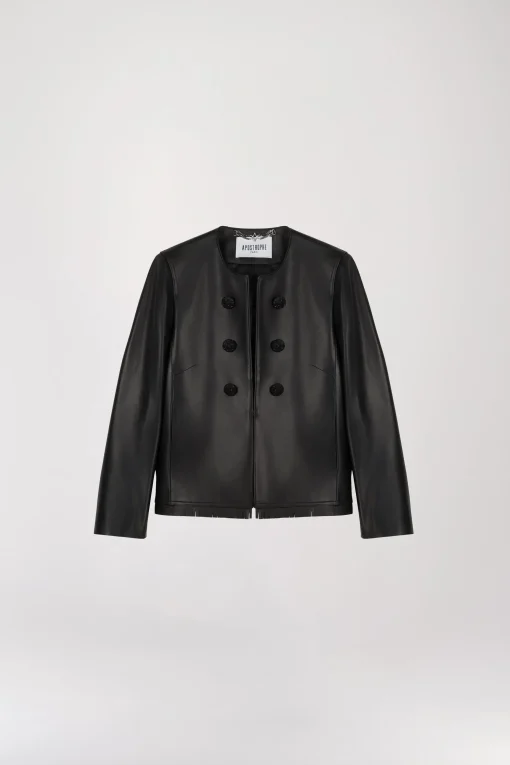Veste tailleur à frange en cuir noir