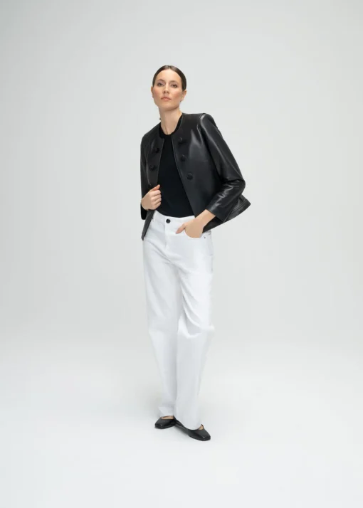 Veste tailleur à frange en cuir noir