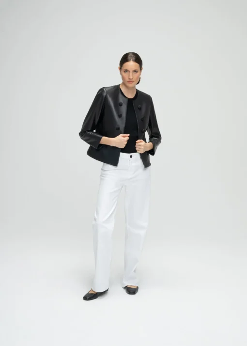 Veste tailleur à frange en cuir noir