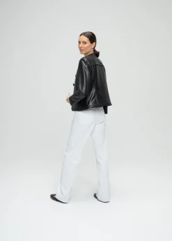 Veste tailleur à frange en cuir noir